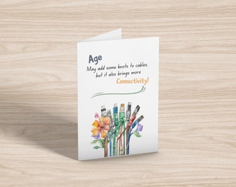 Computer Cables Printable Birthday Card – Geeky Tech Design