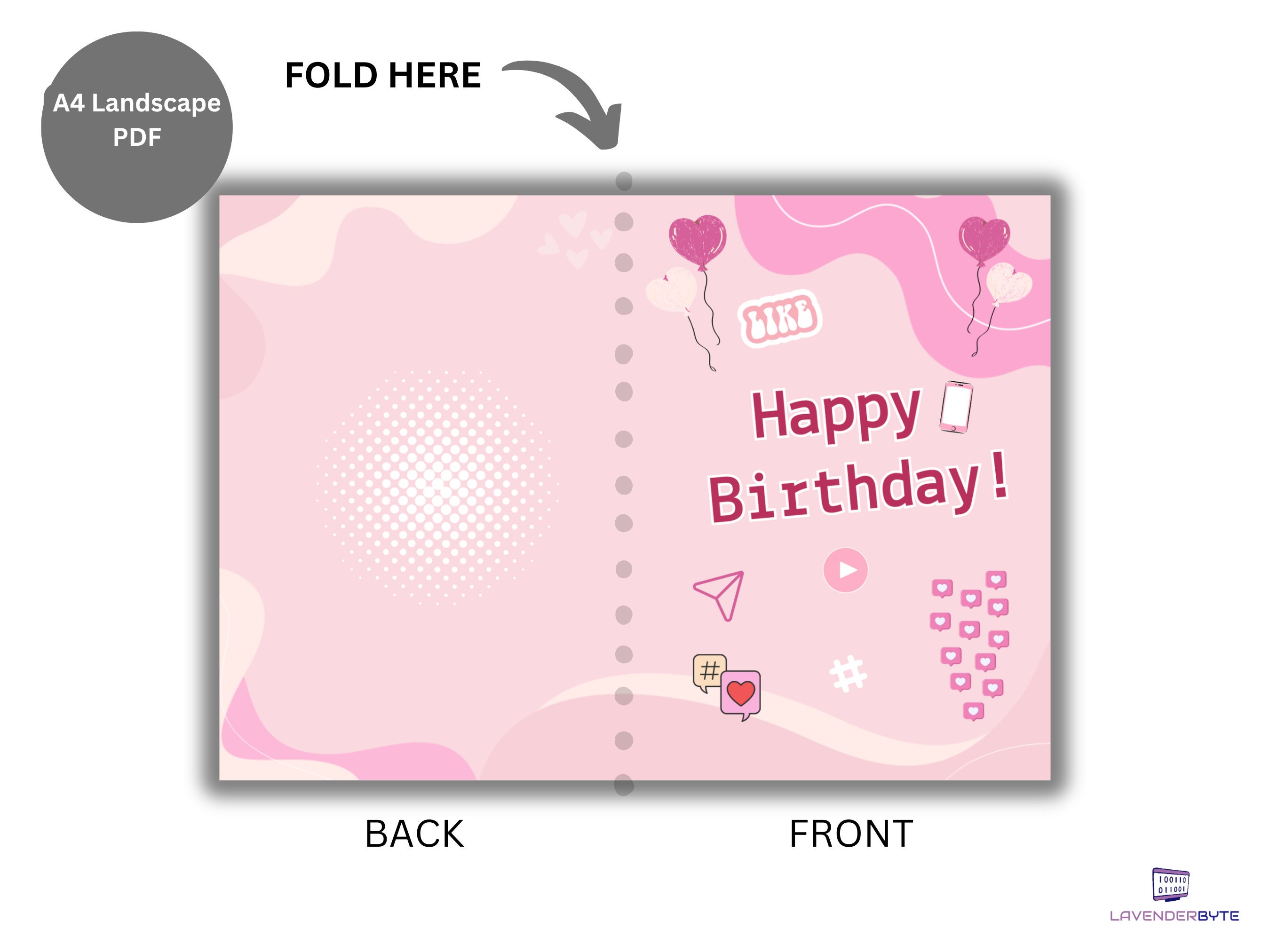 Techie Birthday Card - Printable Happy Birthday Download, Pink Birthday ...