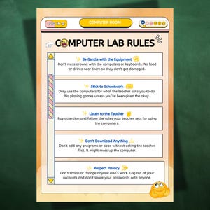 Poster met regels voor computerlab | Regels in de klas | Informatica en ICT | Educatieve muurkunst voor docenten | ICT-hulpmiddelen | Technische ruimte | STAM