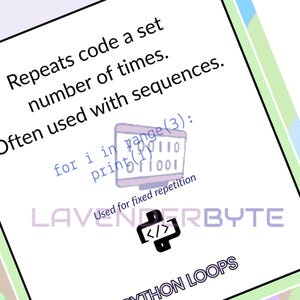 Set di poster sui cicli Python, ciclo For While, intervallo, interruzione, continua, materiale didattico per la classe di informatica GCSE, scuola secondaria di primo e secondo grado (KS3, KS4), decorazione murale per la programmazione, scuola. immagine 9