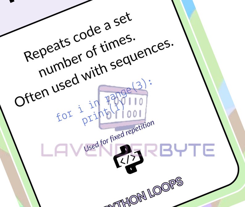 Set di poster sui cicli Python, ciclo For While, intervallo, interruzione, continua, materiale didattico per la classe di informatica GCSE, scuola secondaria di primo e secondo grado (KS3, KS4), decorazione murale per la programmazione, scuola. immagine 9