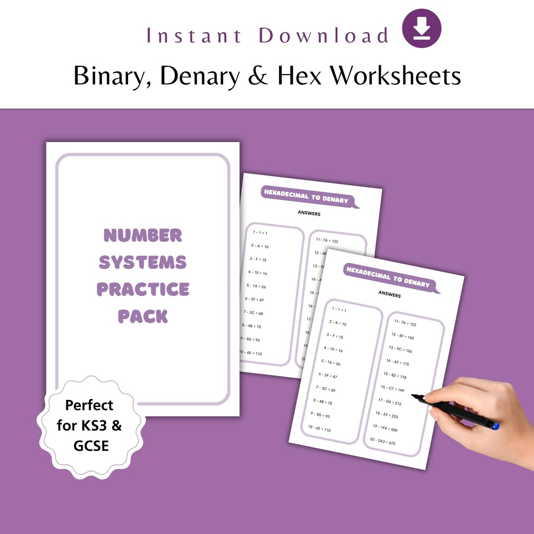 Binary Denary Hex Worksheets | Number Systems Practice Pack | GCSE ...