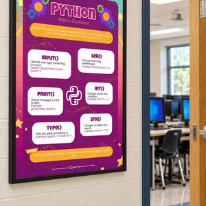 Python Functions Poster | Python Cheat Sheet | Computer Science Poster | Coding Classroom Decor | Programming Reference | Digital Download