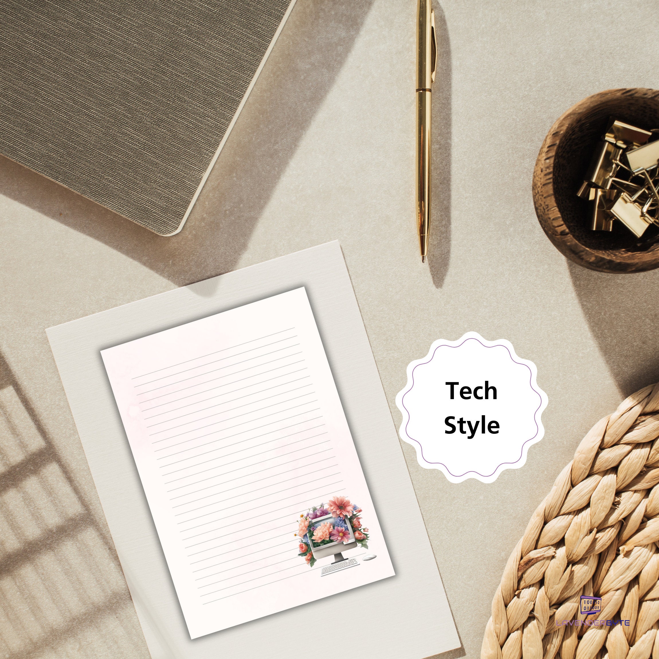 Floral Computer Science Lined Paper | Printable Tech Stationery - Etsy