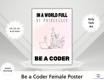 Girls Coding Poster | Computer Science Classroom Decor | Women in Tech Wall Art | STEM Classroom Display | Girls Who Code Gift | Office Art