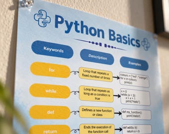Affiche Python | Aide-mémoire Python | Affiche Informatique | Affiche Programmation | Décoration de salle informatique | Guide de programmation pour débutants