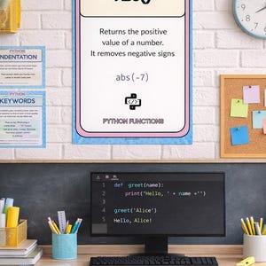 Set di 10 poster sulle funzioni Python, stampa Input Len Type Range Abs Round Int Str Float, decorazione per aula di informatica GCSE KS3 KS4 Display immagine 5