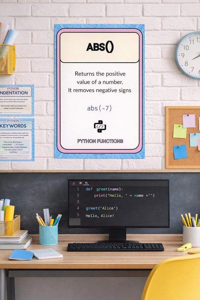 Set di 10 poster sulle funzioni Python, stampa Input Len Type Range Abs Round Int Str Float, decorazione per aula di informatica GCSE KS3 KS4 Display immagine 5