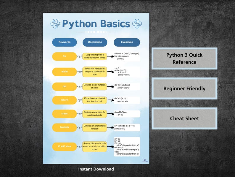 Póster de la hoja de trucos de Python: Fundamentos de informática (descarga digital con PLR) imagen 1