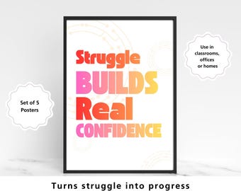 Confidence Through Struggle Poster Set | Growth Mindset Classroom Posters | Build Resilience, Independence & Effort | Teacher Wall Display