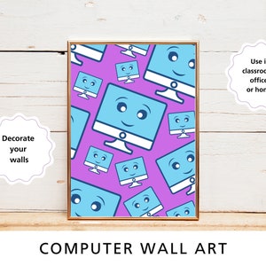 3D Druck für Kinder - Lila Druck Poster: Lustige & süße Technologie-Wandkunst für Computer-Schlafzimmer. Mit Kawaii Smiley Designs.