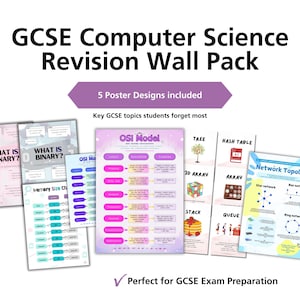 Peut inclure: Un pack mural de révision de sciences informatiques GCSE avec cinq modèles d'affiches. Les affiches couvrent des sujets clés, notamment le modèle OSI, le binaire et la topologie réseau. Idéal pour la préparation aux examens GCSE.