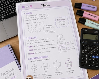 Fiches de cours d'informatique à imprimer | Révision d'informatique pour le GCSE | Notes de programmation | Étudiant en informatique | Papier ligné A4 | Fiches de révision