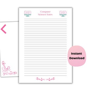 Computer Science Lined Paper Printable | Tech Theme Notepad for Students & Study Notes