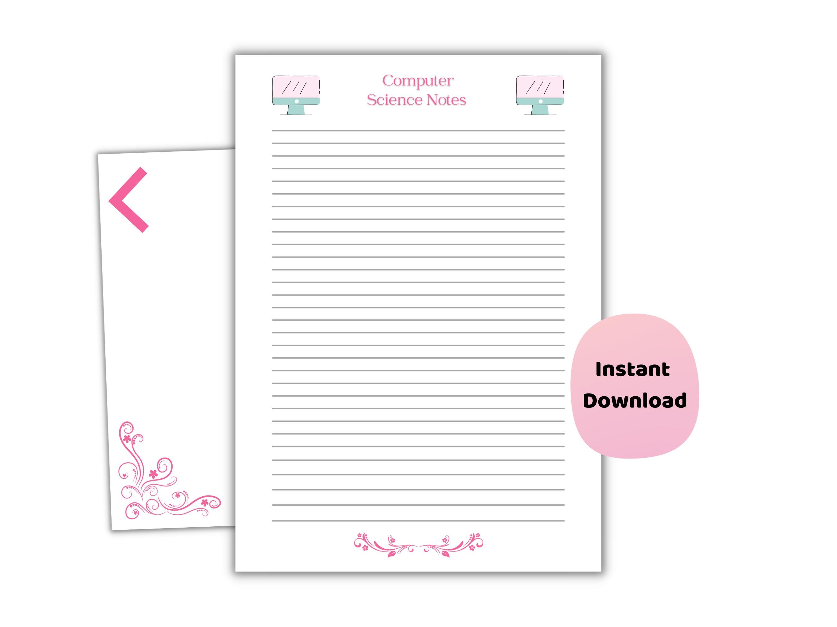 Computer Science Writing Paper | Coding Notes Template | Tech Theme ...