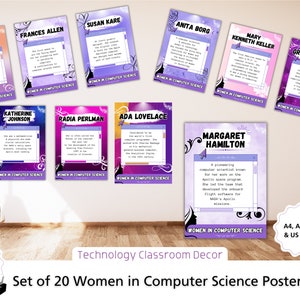 Women in Computer Science Posters Bundle - Set of 20 Female Posters featuring Ada Lovelace, Classroom Decor for Teachers & Labs, Girls code