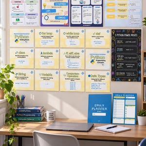 Informatik-Poster | Python-Klassenzimmer-Paket | Programmierposter | Computerraum-Dekoration | Spickzettel & Planer für die Python-Prüfung (GCSE/KS3)