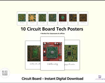 Set di 10 poster di circuiti stampati / Arte murale di informatica / Decorazione per aule tecnologiche