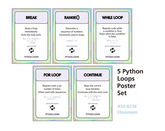 Python Loops Poster Set, Während Schleife Bereich Pause weiter, GCSE Computer Science Klassenzimmer Display KS3 KS4 Coding Decor Wall Chart Schule