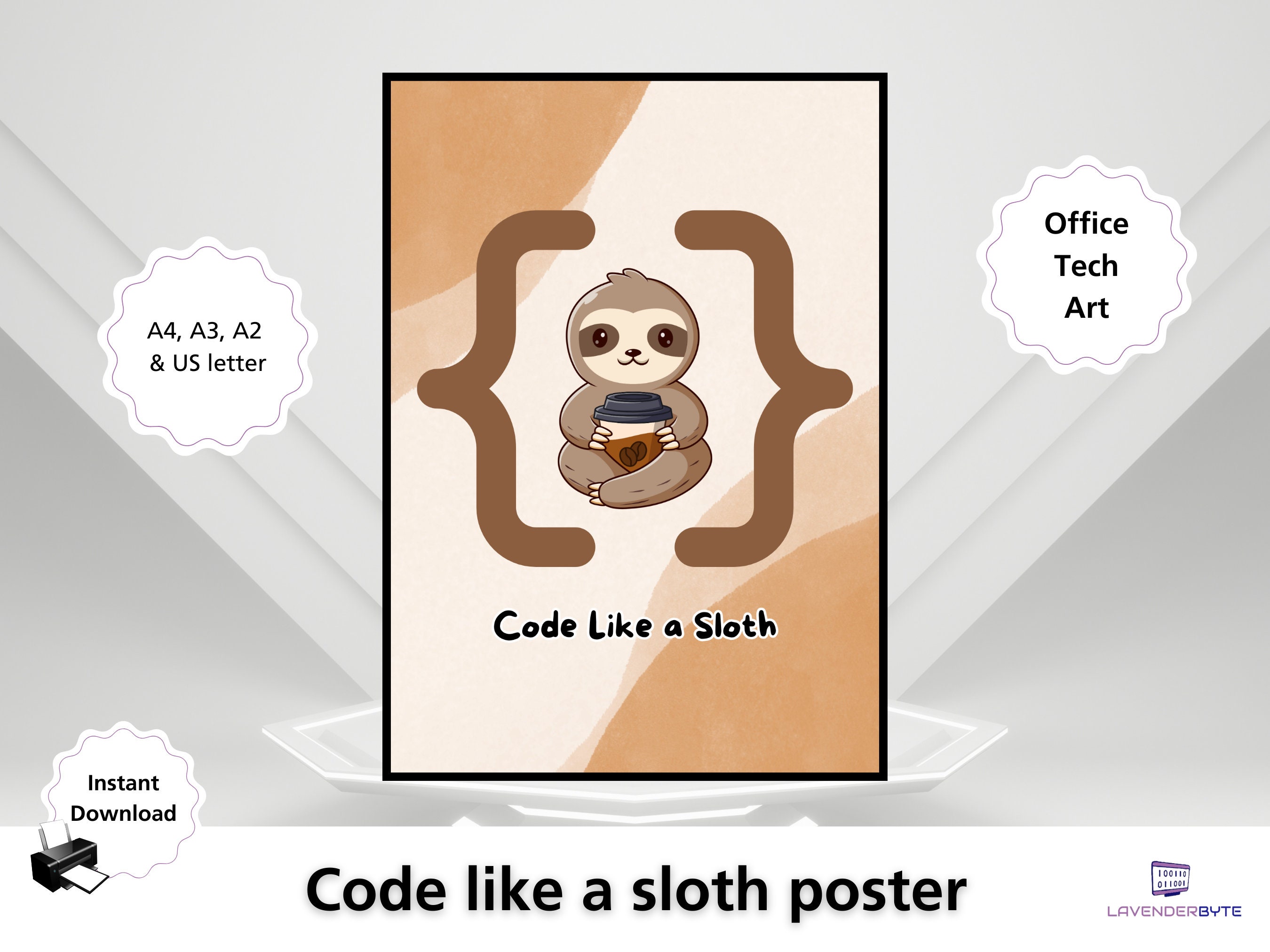 Sloth Code Teacher Poster - Funny Classroom Decor Sign: Code Like a Sloth, Cute ...