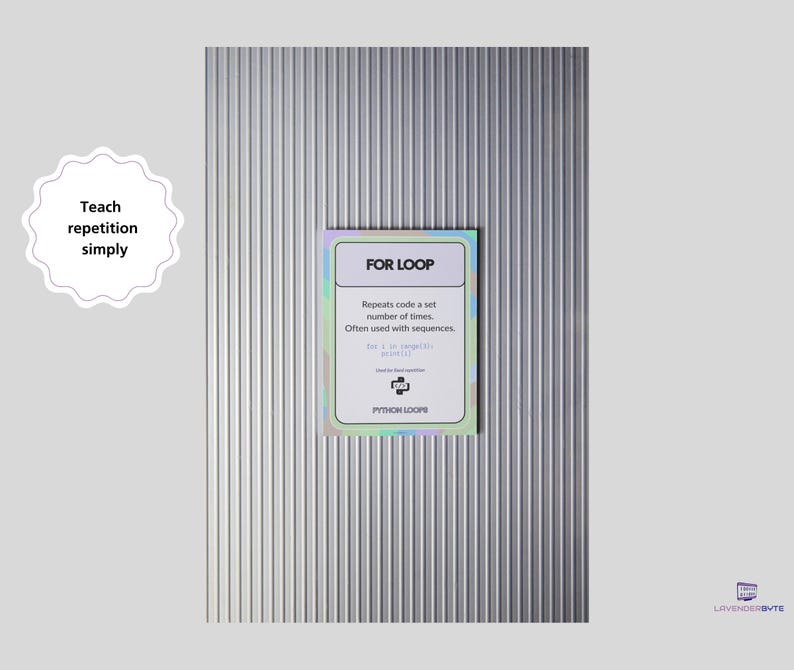 Set di poster sui cicli Python, ciclo For While, intervallo, interruzione, continua, materiale didattico per la classe di informatica GCSE, scuola secondaria di primo e secondo grado (KS3, KS4), decorazione murale per la programmazione, scuola. immagine 6