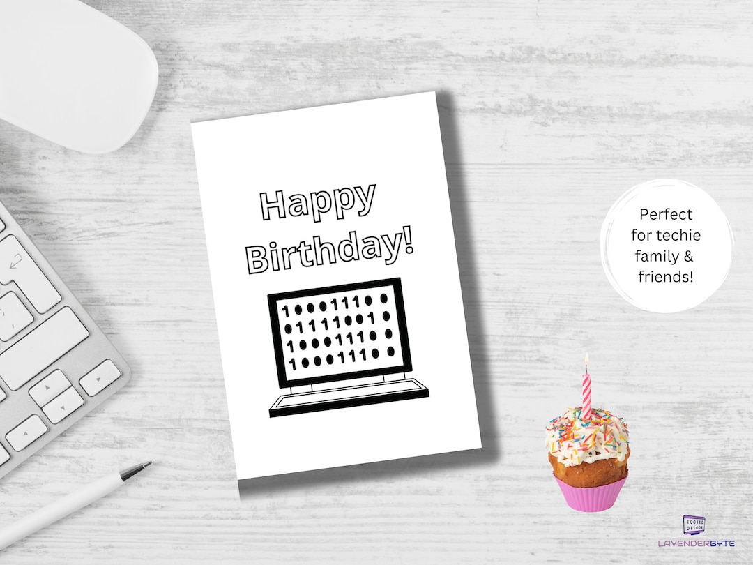 Techie Birthday Card -printable Happy Birthday Download Card, Colouring ...