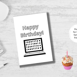 Biglietto di compleanno Techie - Biglietto di download di buon compleanno stampabile, attività di colorazione per bambini, binario stampabile, informatica Teen Nerd Geek