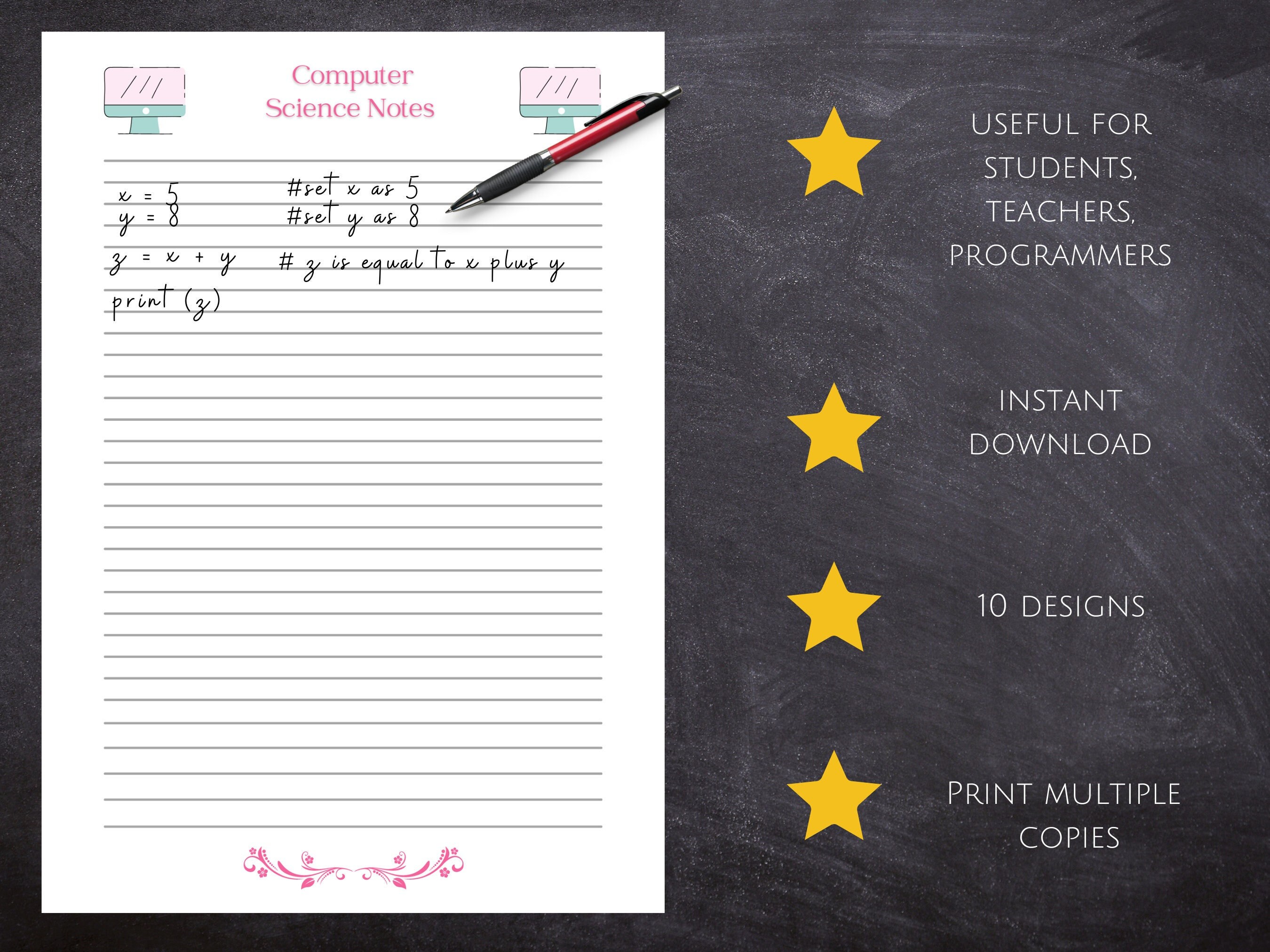 Computer Science Writing Paper | Coding Notes Template | Tech Theme ...