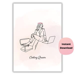Poster de la reine du codage | Art mural filles qui codent | Cadeau de fin d'études