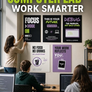 Computer LAB Rules POSTERS | Modern Computer Science Classroom Decor | Coding Classroom Posters | Tech Lab Display Set | Gen Z Aesthetic