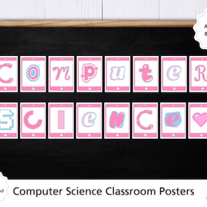Carteles con letras de informática para el aula de color rosa / Exhibición de letras tecnológicas divertidas e inspiradoras / Tablón de anuncios de GCSE KS2 KS3 Decoración tecnológica / Maestros