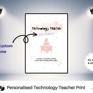 Personalised Teacher Gift: Custom Name Definition Technology Poster | Thank you | Printable Computer Science Classroom | Female STEM Art