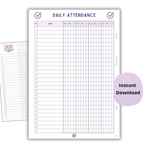 Suivi des présences imprimable | Feuilles d'enregistrement de la classe