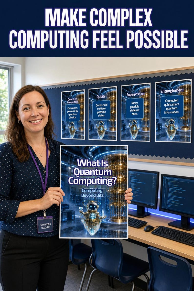 Poster sull'informatica quantistica, qubit, sovrapposizione, entanglement, poster STEM, decorazioni per l'informatica, tecnologie del futuro, KS3 GCSE A Level immagine 15