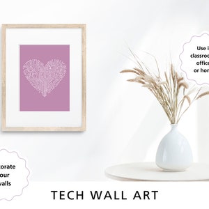 Preppy Purple Heart Circuit Wall Art Poster - Sleek Print for Female Programmer, STEMinist, Computer Workspace Office, Geek Nerd Gaming Room