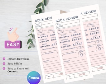 Book Review Bookmark Template, Book Club Discussion Game Bookmark, Book Lover Gift Idea, Reading Group Review Note Library card Printable