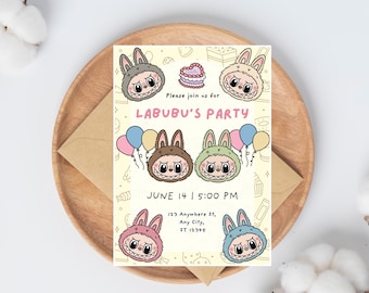 Labubu The Monsters Birthday Invitation Template, Editable, Printable, Labubu party flyer, Labubu invitation, Labubu the monsters theme