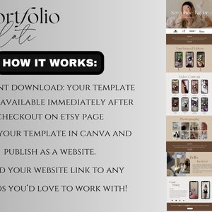May include: A brown and white graphic design template for a UGC portfolio website. The template includes sections for "Services I Offer", "Top Viewed Videos", "Video Content", "Photography", "Hello", "Packages", "Calendar 2021", "More Client Love", and "Connect With Me".