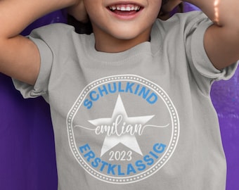 Schulkind tshirt zur Schuleinführung Mädchen & Junge Geschenke mit Name und Schuljahr| Outfit Einschulung