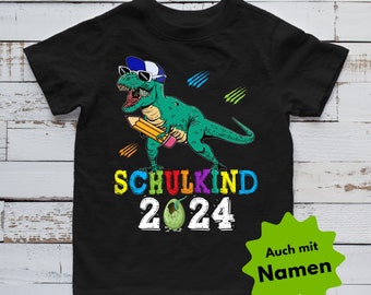 Kids Organic T-Shirt | Schulkind 2023 | Einschulung Erstklässler personalisiert | Dinosaurier T-Rex