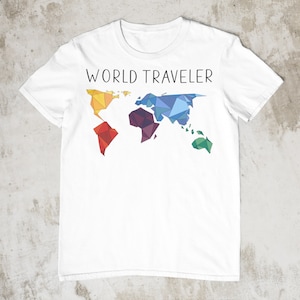 T-Shirt Unisex | World Traveler | Weltkarte | Reisen | Abenteuer | Weltenbummler