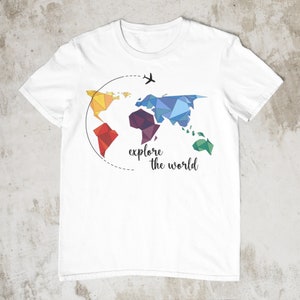 T-Shirt Unisex | Explore the World | Weltkarte | Reisen | Abenteuer | Weltenbummler