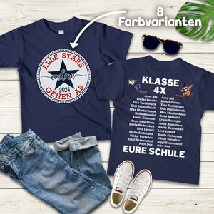 Schulkind Gruppenshirt Schulabschluss Grundschule Abschiedsgeschenk 4. Klasse Schüler beidseitig bedruckt mit Namen und Schuljahr Bild 1