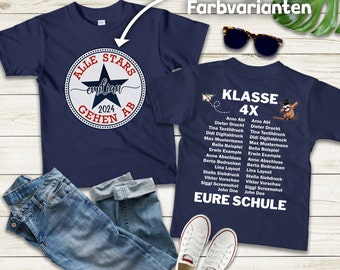 Schulkind Gruppenshirt | Schulabschluss Grundschule | Abschiedsgeschenk 4. Klasse Schüler | beidseitig bedruckt mit Namen und Schuljahr