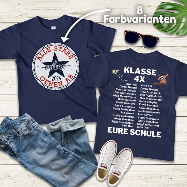 Schulkind Gruppenshirt | Schulabschluss Grundschule | Abschiedsgeschenk 4. Klasse Schüler | beidseitig bedruckt mit Namen und Schuljahr