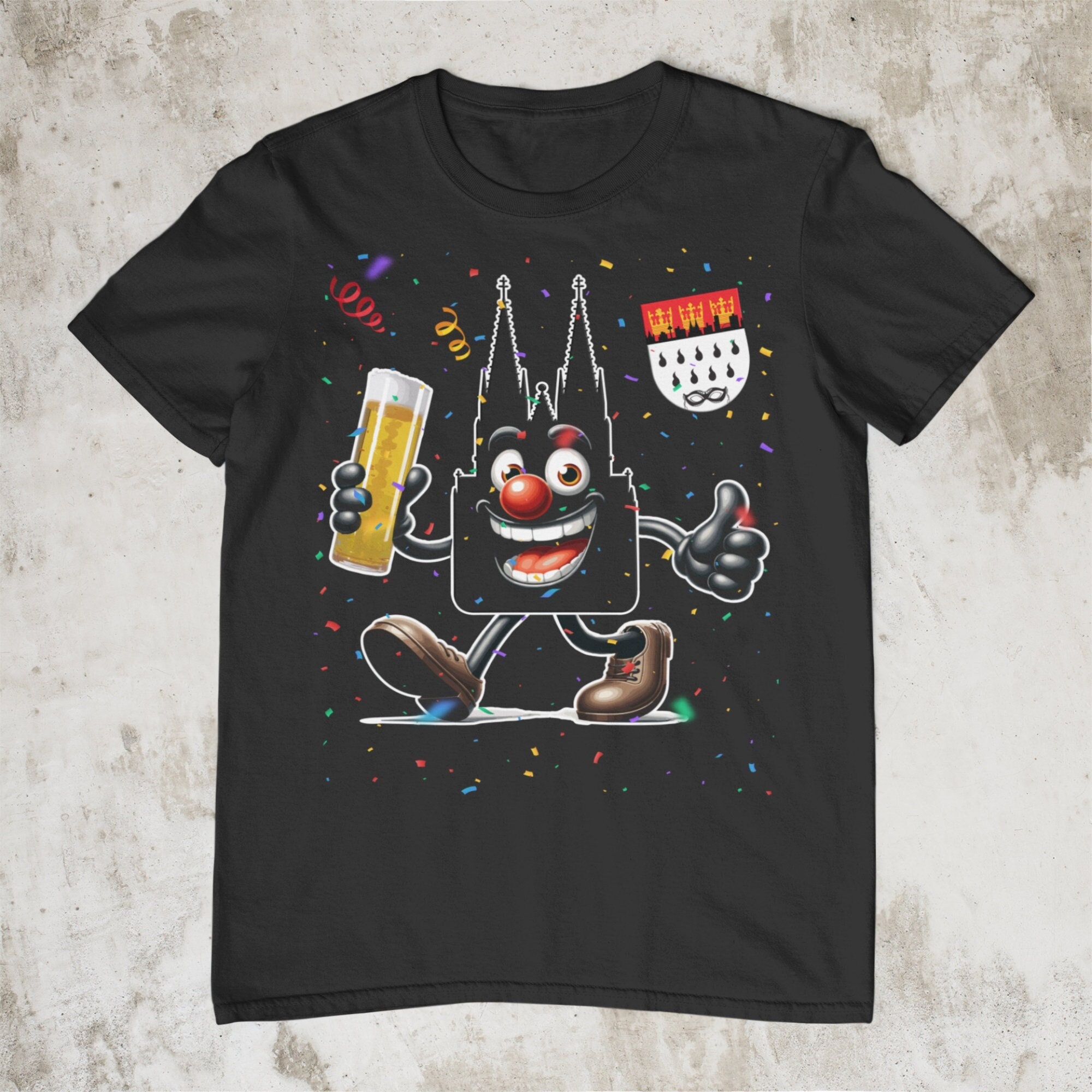 T-shirt unisex carnival costume | Caricature Cologne Cathedral with Kölsch and coat of arms | Kölle Alaaf | Carnival costume