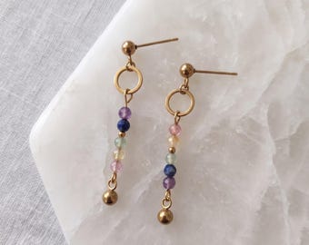 Earrings Quartz Chakra Stone Bead Circle Charm Gold-plated Stainless Steel