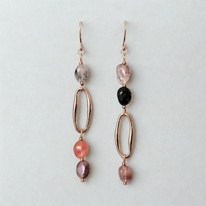 Earrings Rutilated Quartz Stone bead liquid hoop Gold-Plated Stainless Steel Hypoallergenic