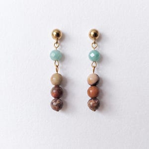 Earrings Amazonite Flower Agate Gold-Plated Stainless Steel