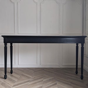 Le Trésor VI, wooden table, desk, distress finish, narrow table, wooden console, carved console